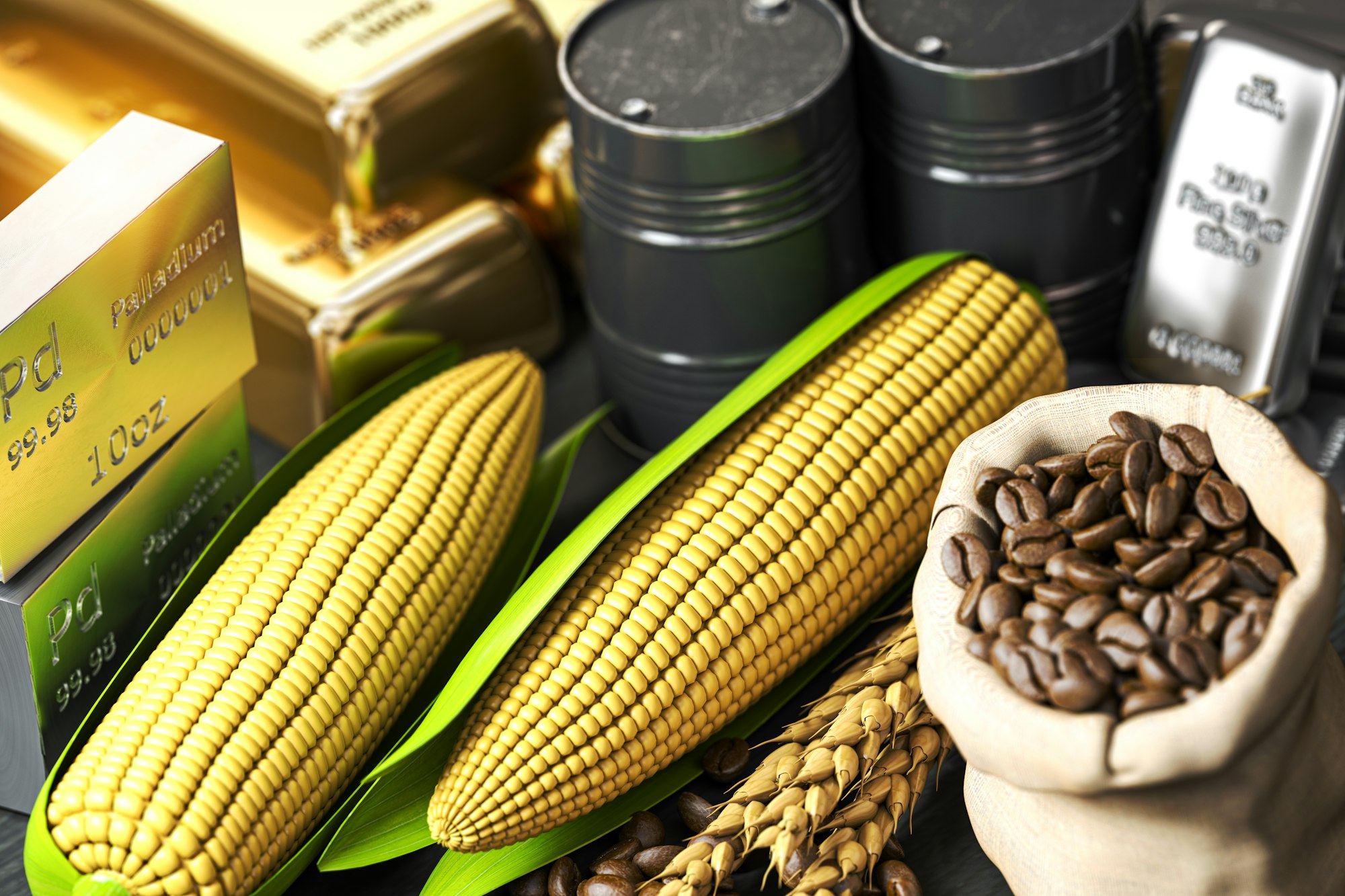 commodities crude oil gold silver palladium wheat corn and coffee beans